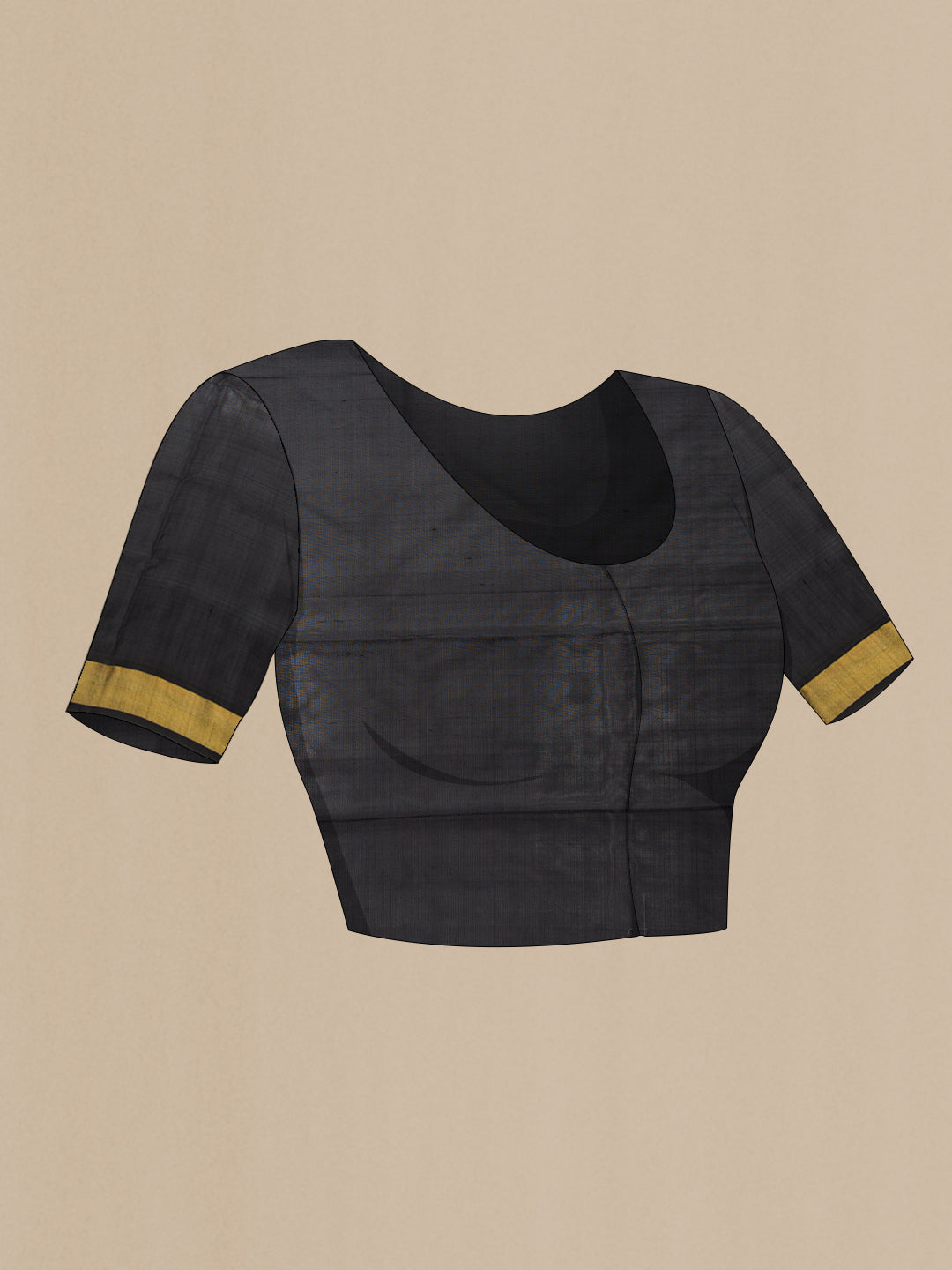 Close up image of the blouse of Black Dual Tone Uppada Silk Saree with Zari And Thread Butta on the body and Zari Border. 