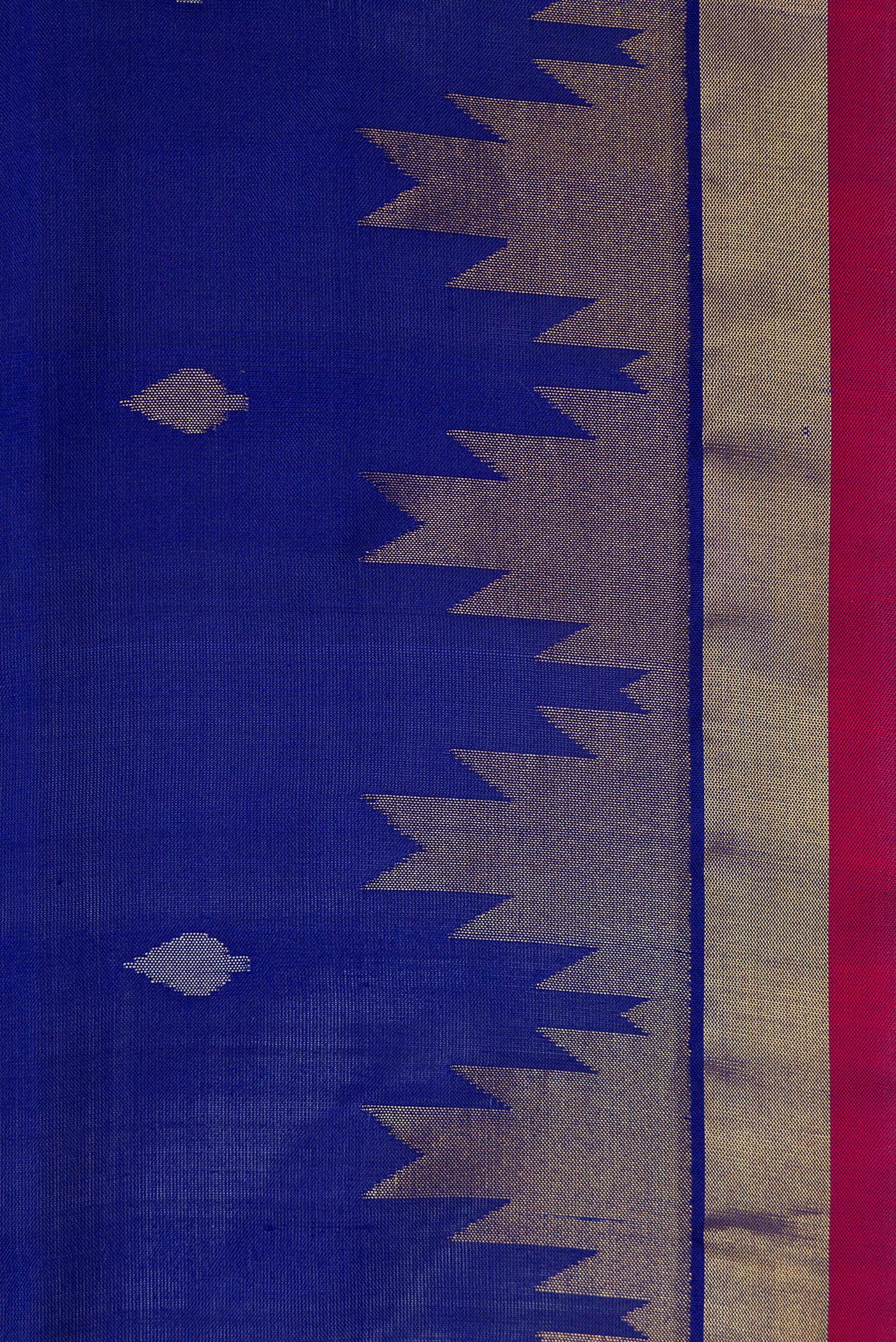 Border image of Navy Blue Dual Tone Uppada Silk Saree with Zari Butta on the body and Temple Border. 