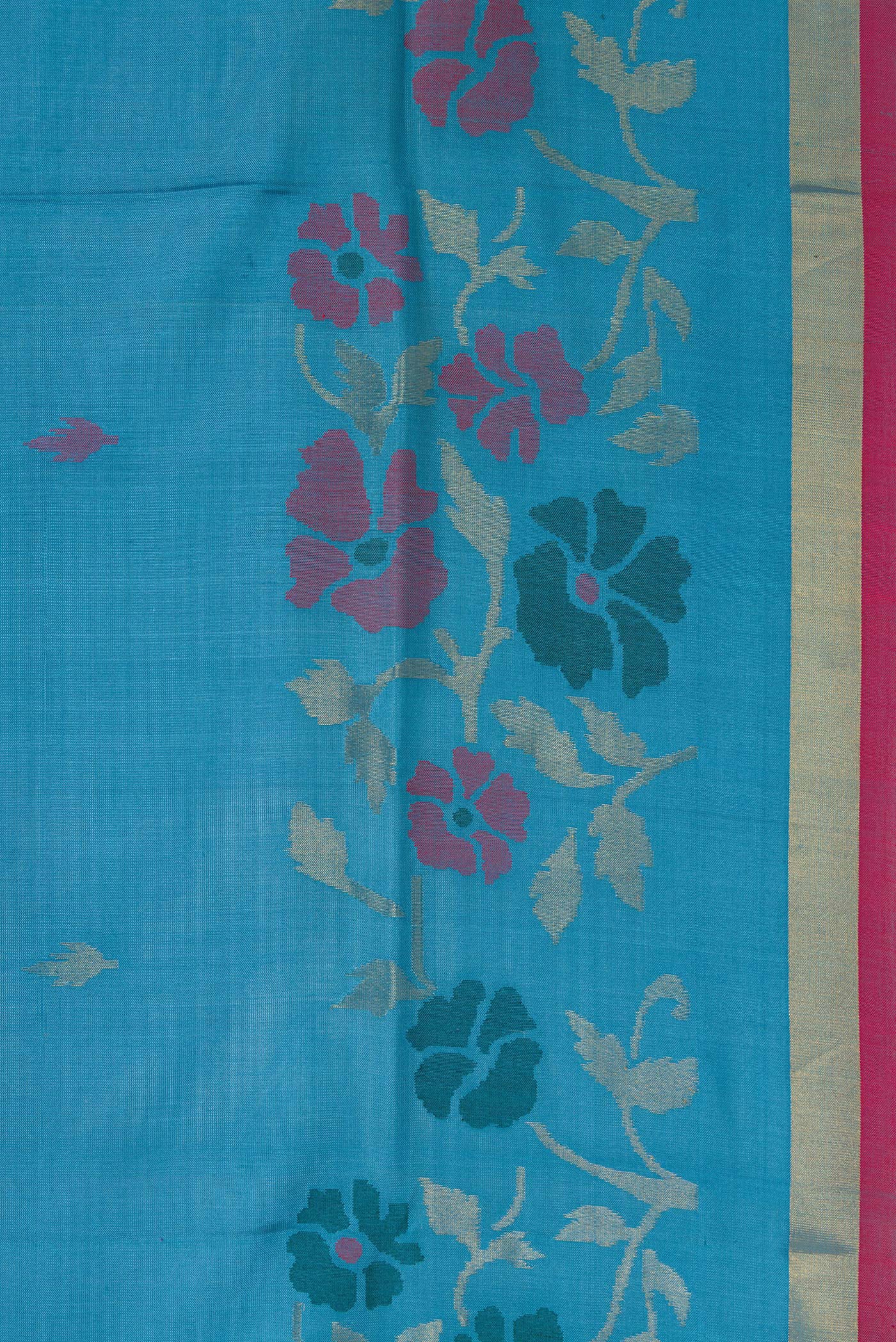 Border image of Sky Blue Dual Tone Uppada Silk Saree with Zari And Thread Butta on the body and Fancy Border. 