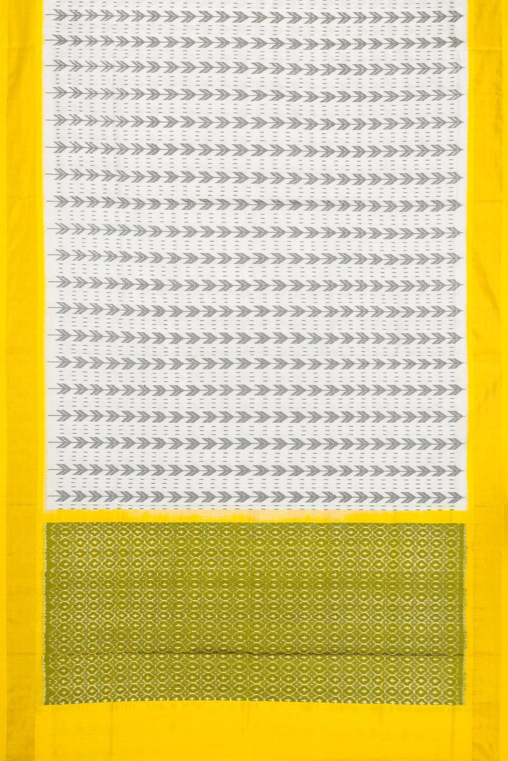 Flat view of Off White Dual Tone Double Ikat Saree with Ikat Print on the body and Zari Border. 