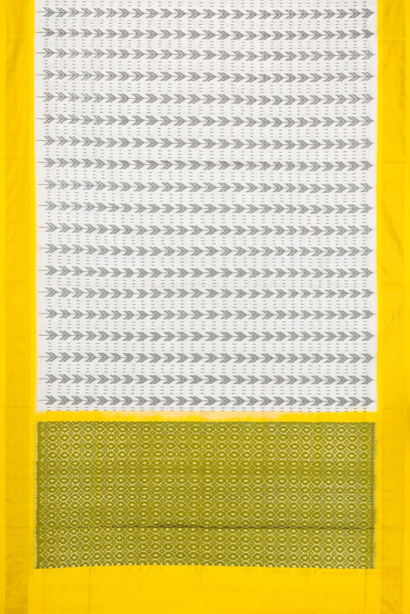 Flat view of Off White Dual Tone Double Ikat Saree with Ikat Print on the body and Zari Border. 