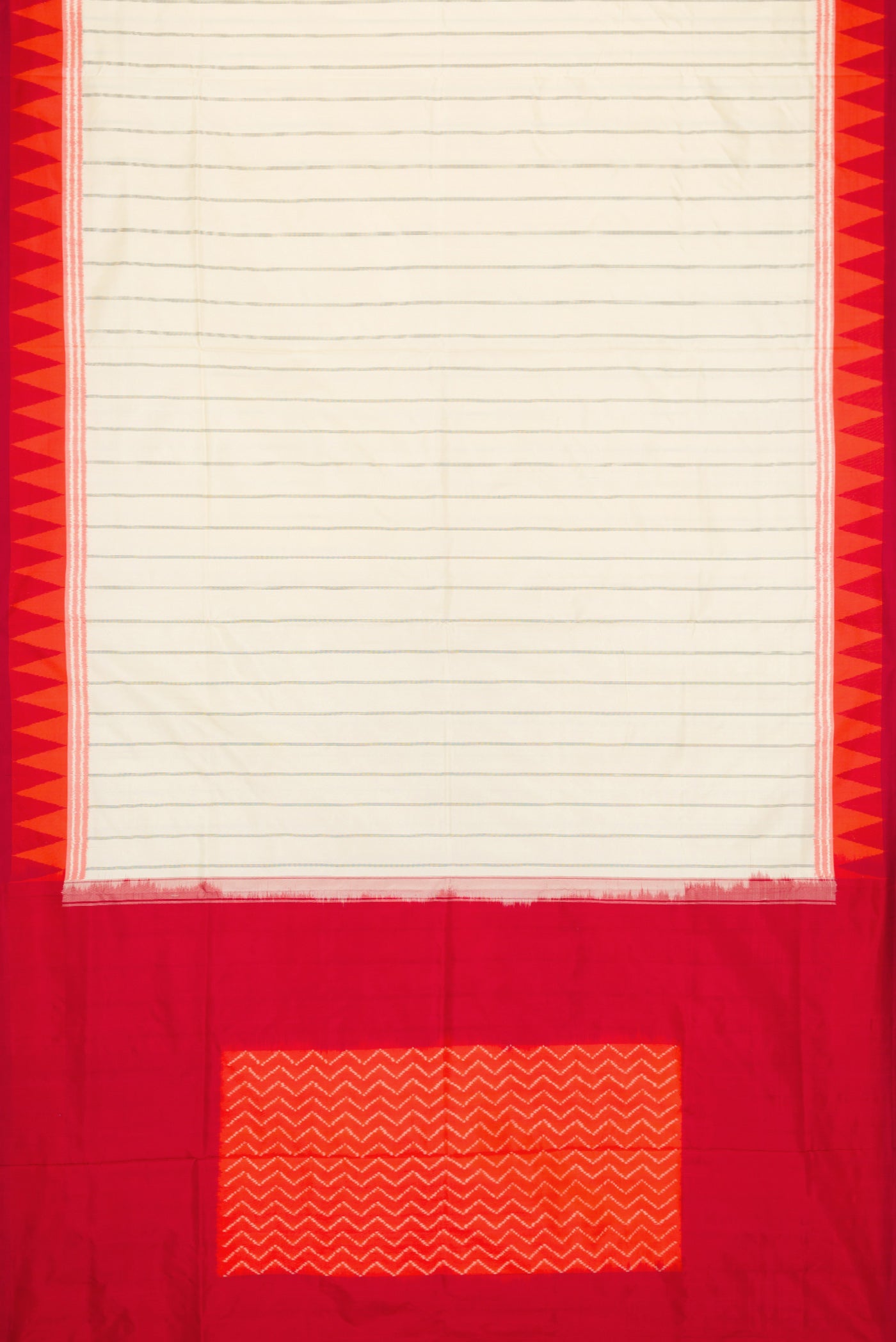 Flat view of Sandal Dual Tone Double Ikat Saree with Stripes on the body and Ikat Border. 