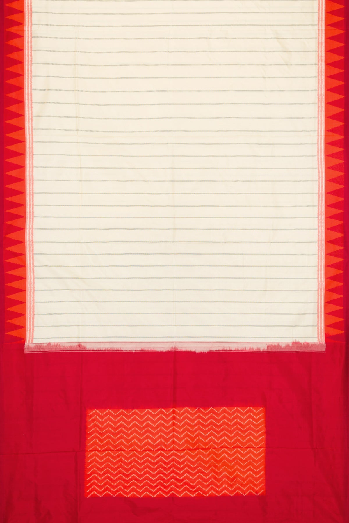 Flat view of Sandal Dual Tone Double Ikat Saree with Stripes on the body and Ikat Border. 