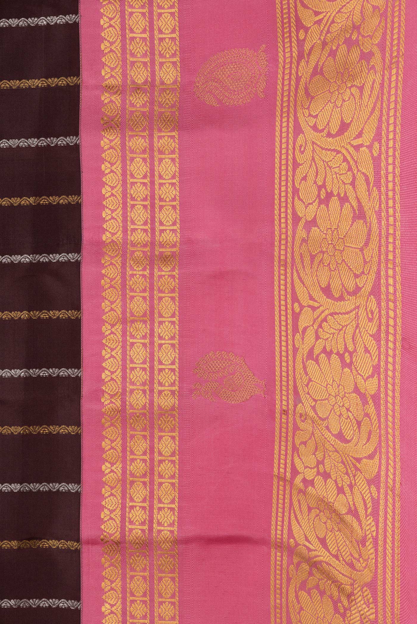 Border image of Brown Dual Tone Gadwal Silk Saree with Stripes on the body and Zari Border. 