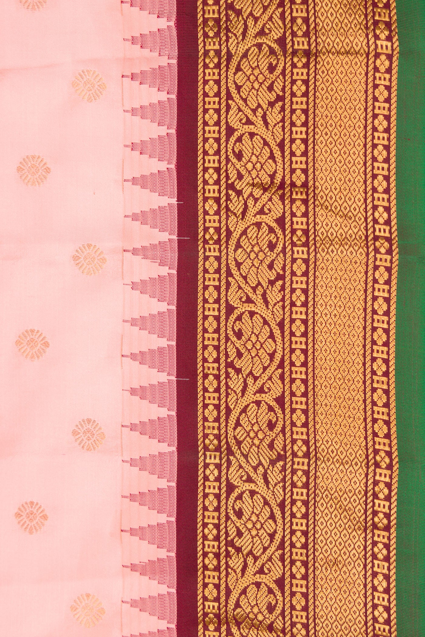 Border image of Pink Dual Tone Gadwal Silk Saree with Zari Butta on the body and Zari Border. 