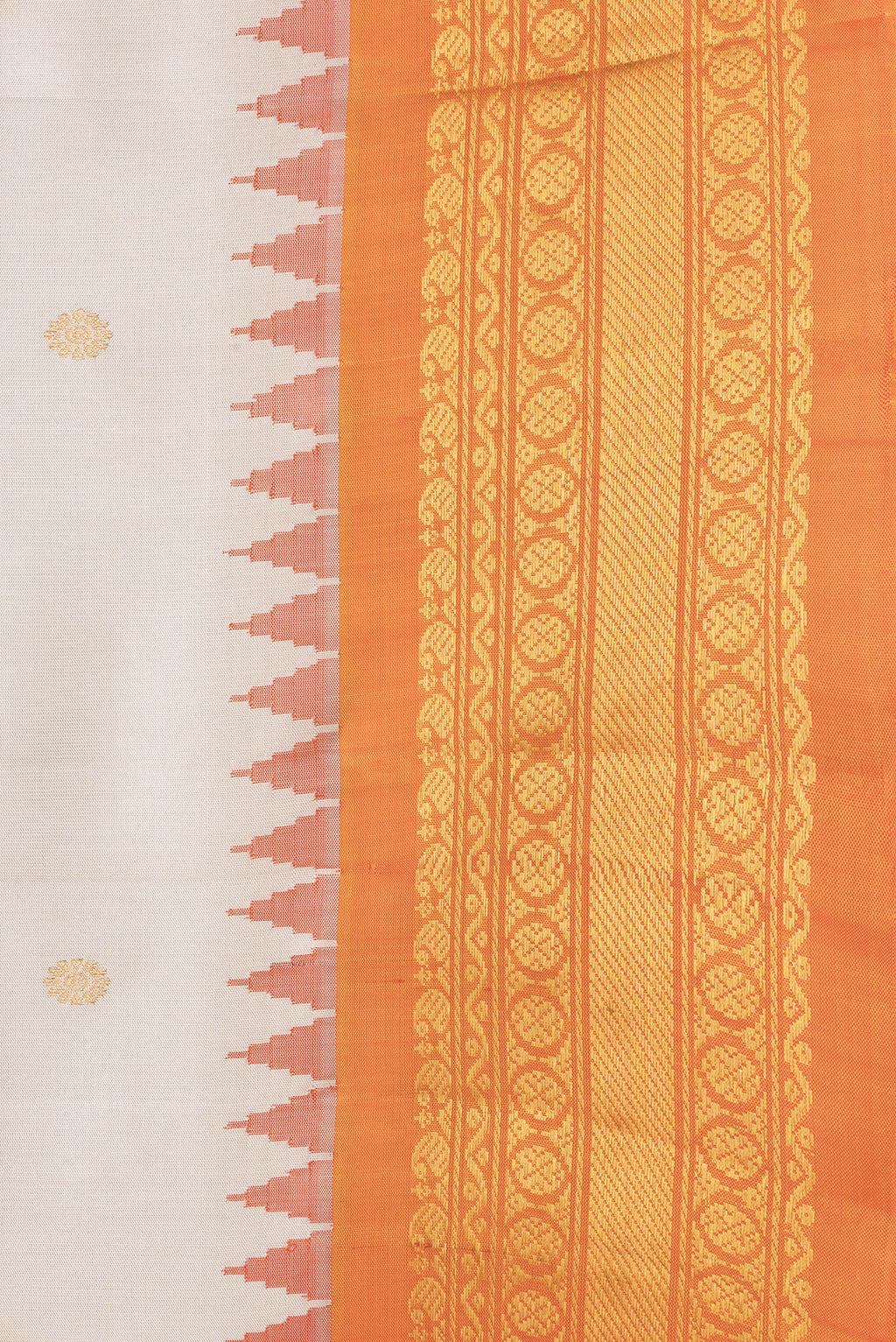 Border image of Beige Dual Tone Gadwal Silk Saree with Zari Butta on the body and Zari Border. 