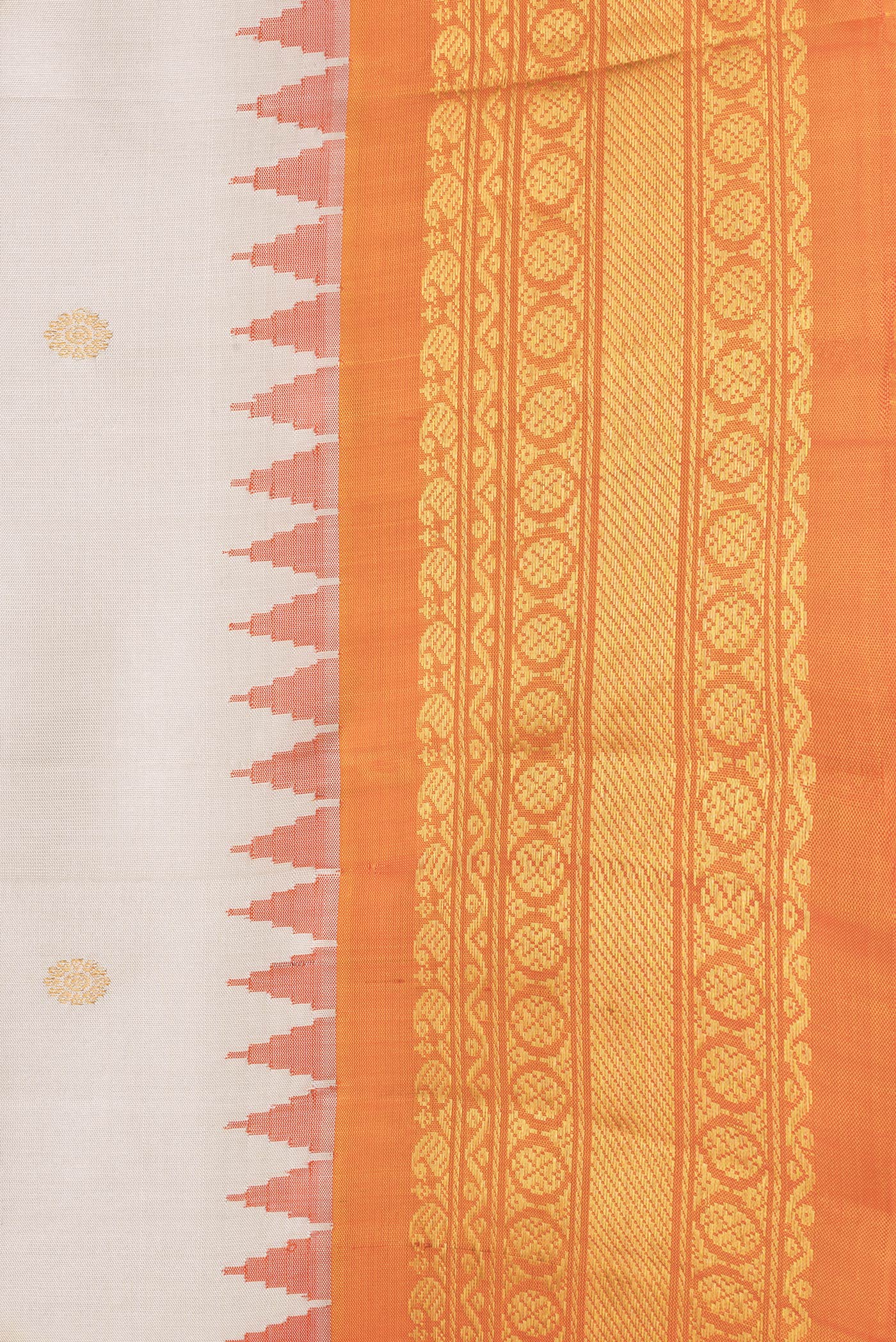 Border image of Beige Dual Tone Gadwal Silk Saree with Zari Butta on the body and Zari Border. 