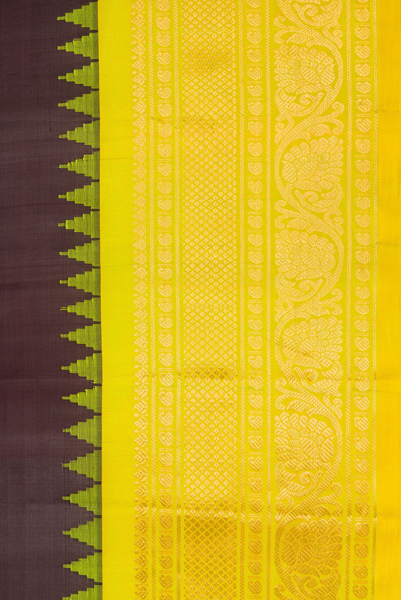 Border image of Coffee Brown Dual Tone Gadwal Silk Saree with Zari And Thread Butta on the body and Zari Border. 