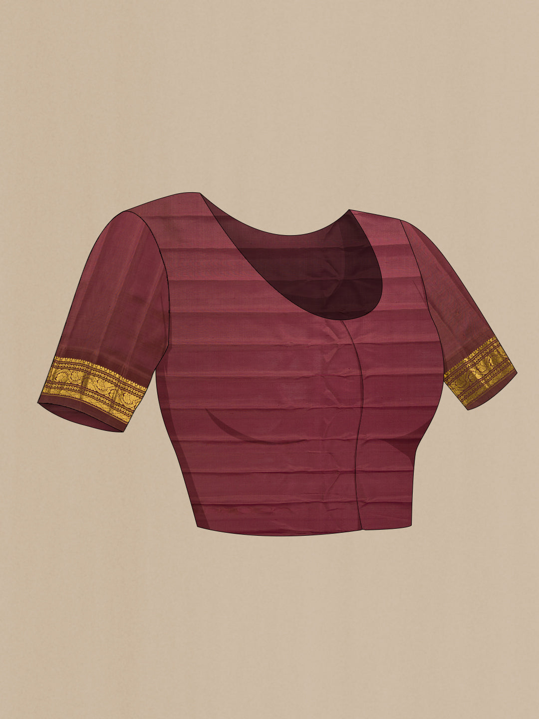 Close up image of the blouse of Beige Dual Tone Gadwal Silk Saree with Zari Butta on the body and Zari Border. 