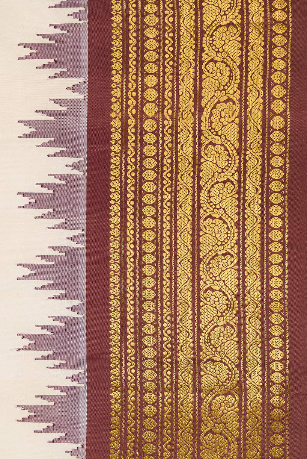 Border image of Beige Dual Tone Gadwal Silk Saree with Zari Butta on the body and Zari Border. 
