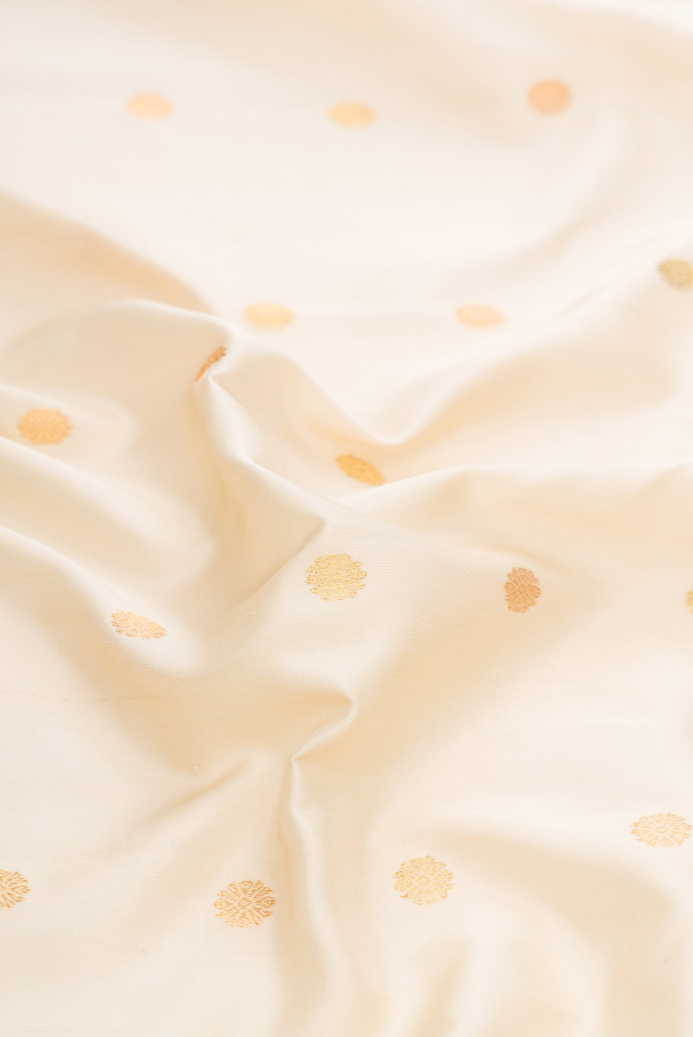 Close up of Beige Dual Tone Gadwal Silk Saree with Zari Butta on the body and Zari Border.  displaying folds