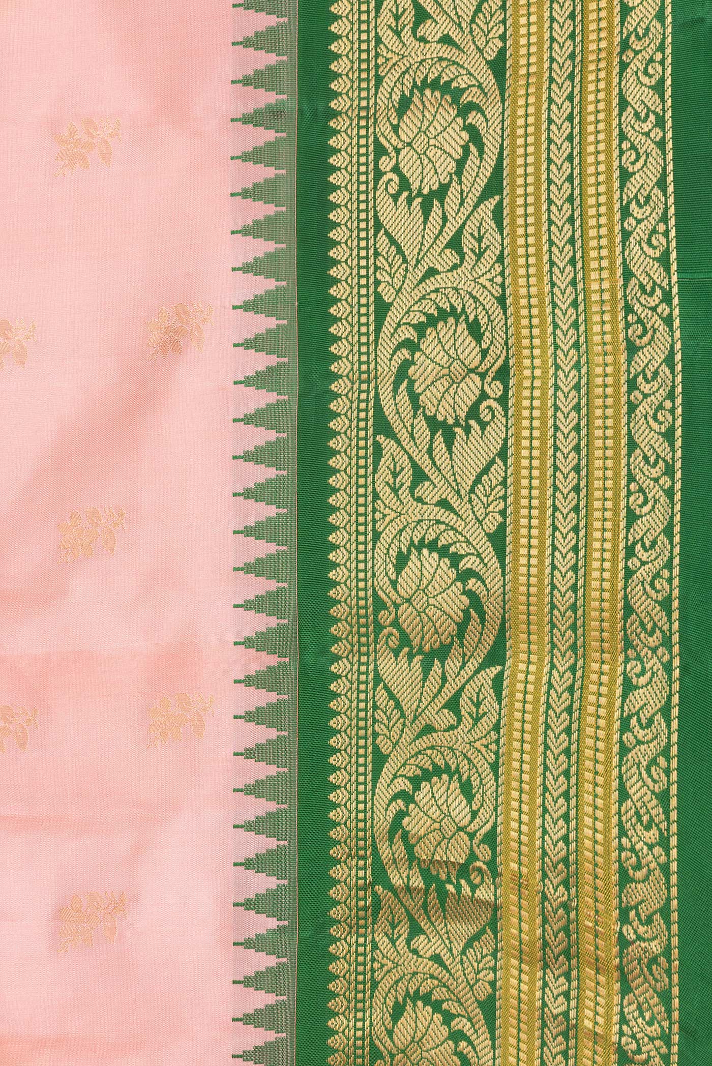 Border image of Pink Dual Tone Gadwal Silk Saree with Plain Body and Zari Border. 