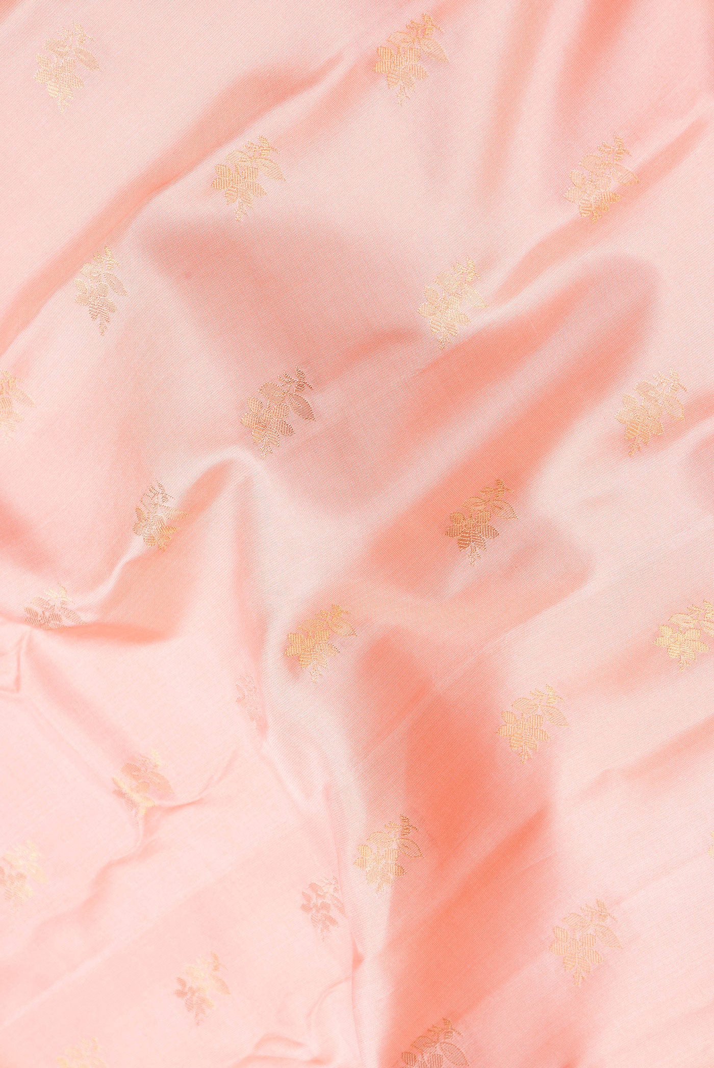 Close up of Pink Dual Tone Gadwal Silk Saree with Plain Body and Zari Border.  displaying folds