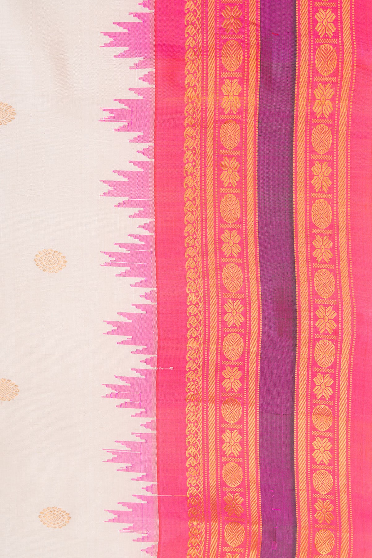 Border image of Beige Dual Tone Gadwal Silk Saree with Zari Butta on the body and Zari Border. 
