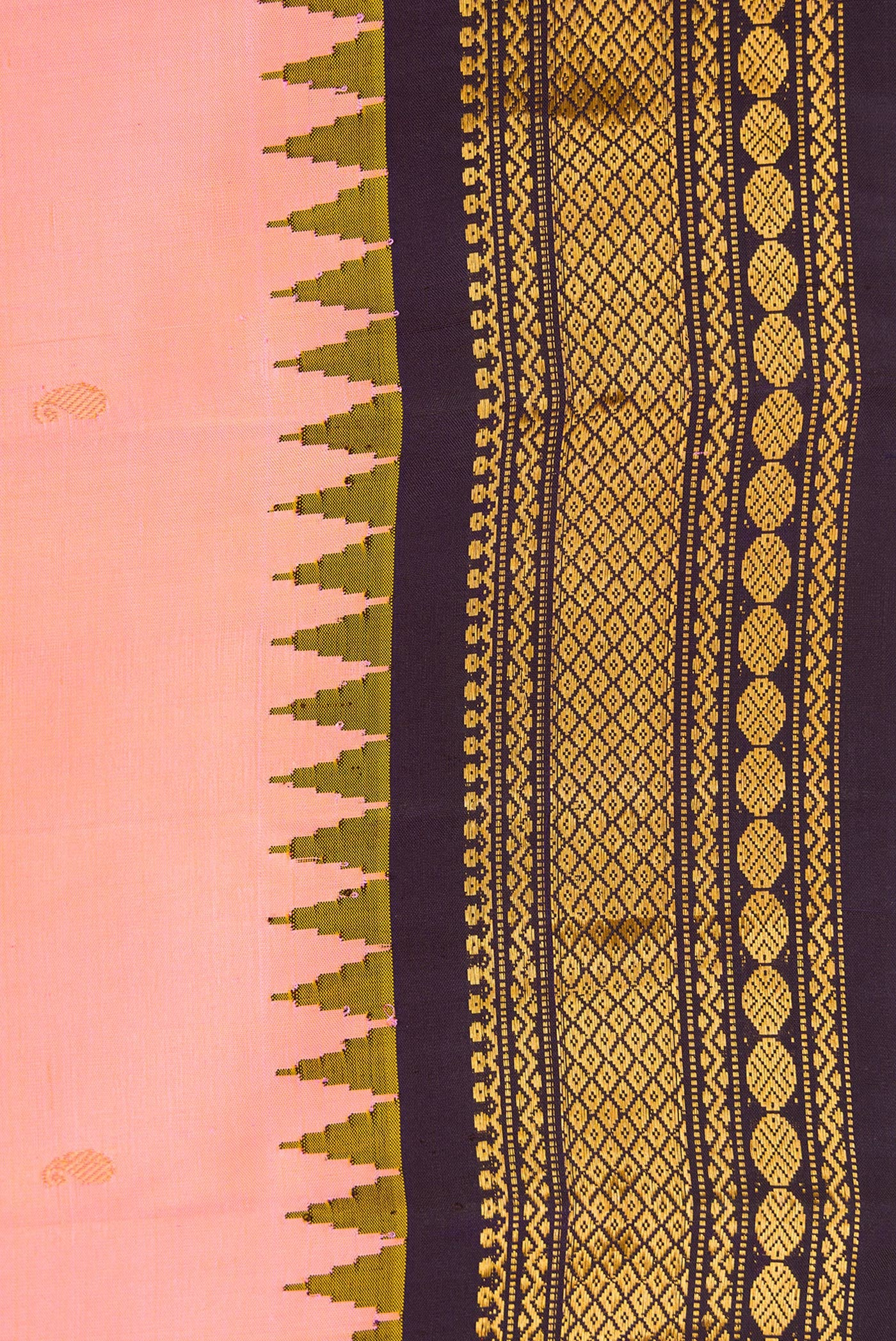 Border image of Coral Dual Tone Gadwal Silk Saree with Zari Butta on the body and Zari Border. 