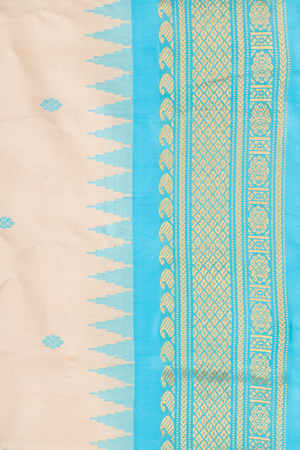 Border image of Dark Beige Dual Tone Gadwal Silk Saree with Zari And Thread Butta on the body and Zari Border. 
