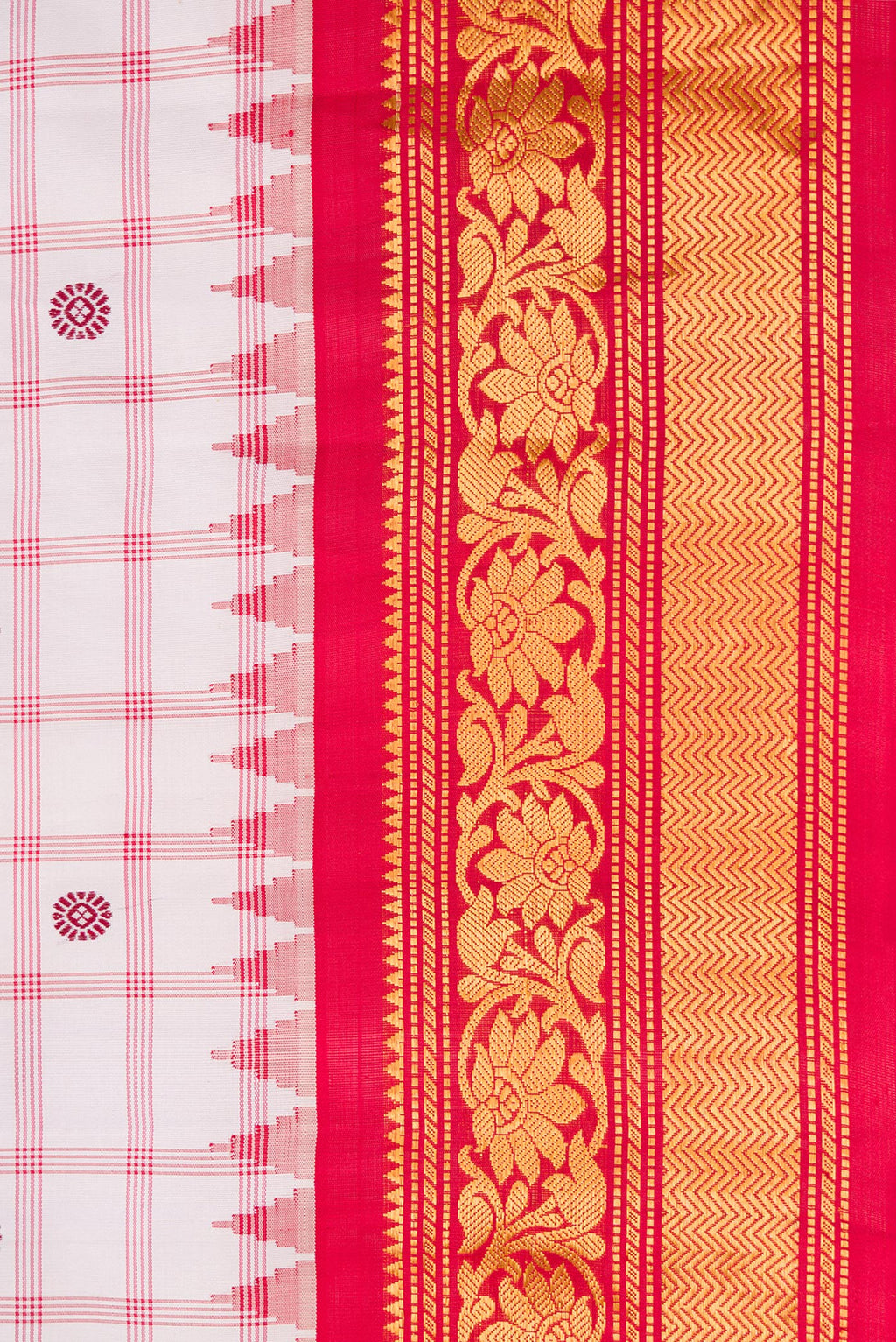 Border image of Off White Dual Tone Gadwal Silk Saree with Checked design on the body and Zari Border. 