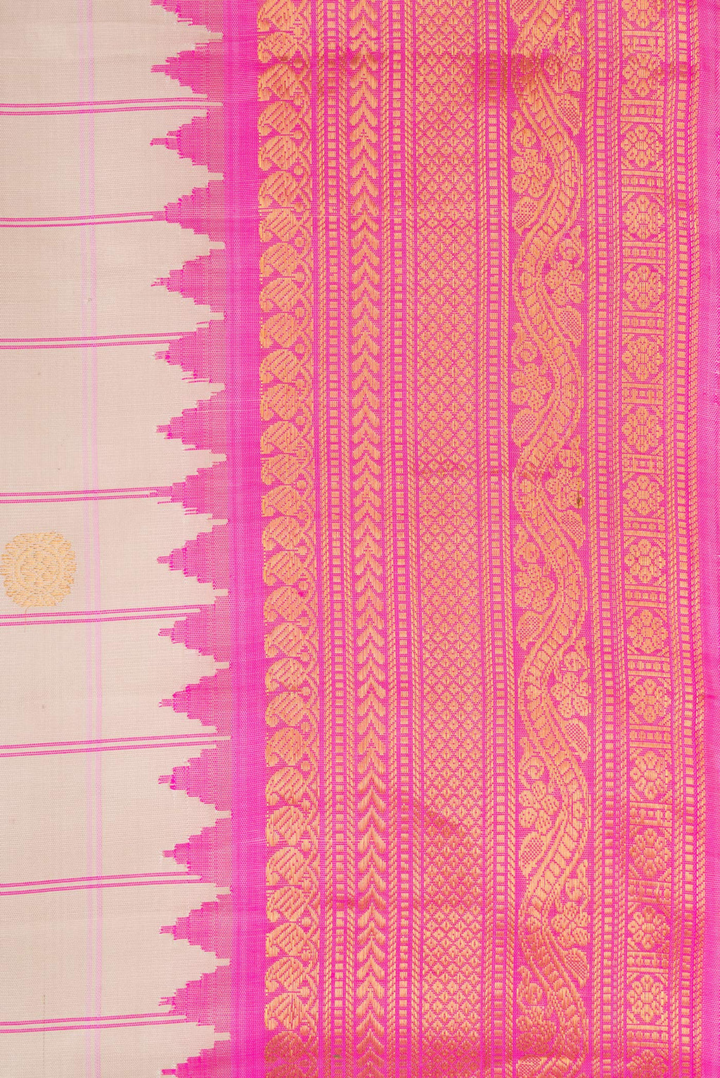 Border image of Beige Dual Tone Gadwal Silk Saree with Checked design on the body and Zari Border. 
