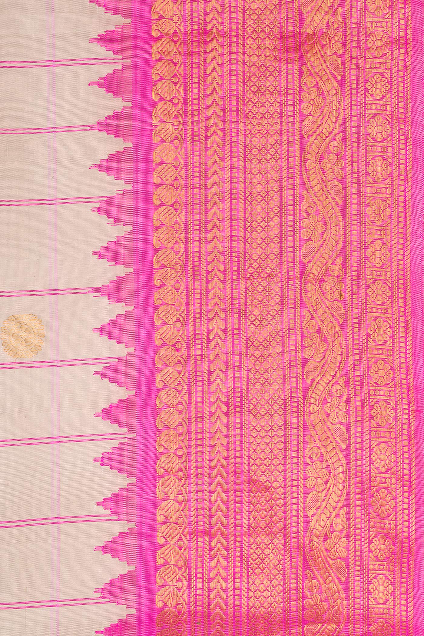 Border image of Beige Dual Tone Gadwal Silk Saree with Checked design on the body and Zari Border. 