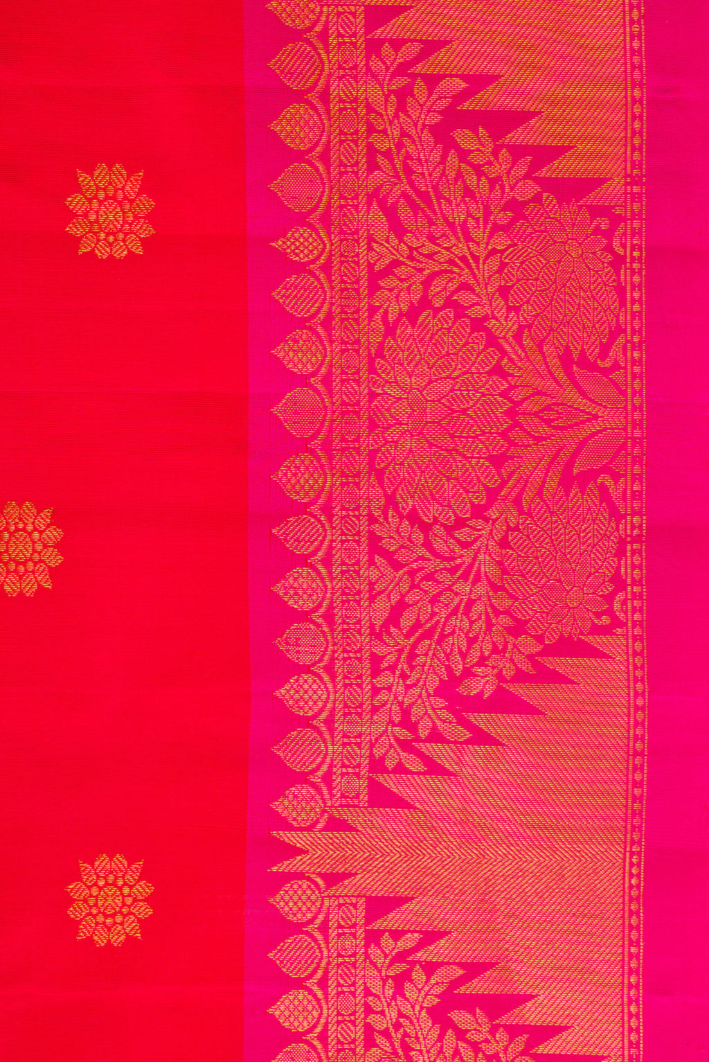 Border image of Red Dual Tone Gadwal Silk Saree with Zari Butta on the body and Zari Border. 