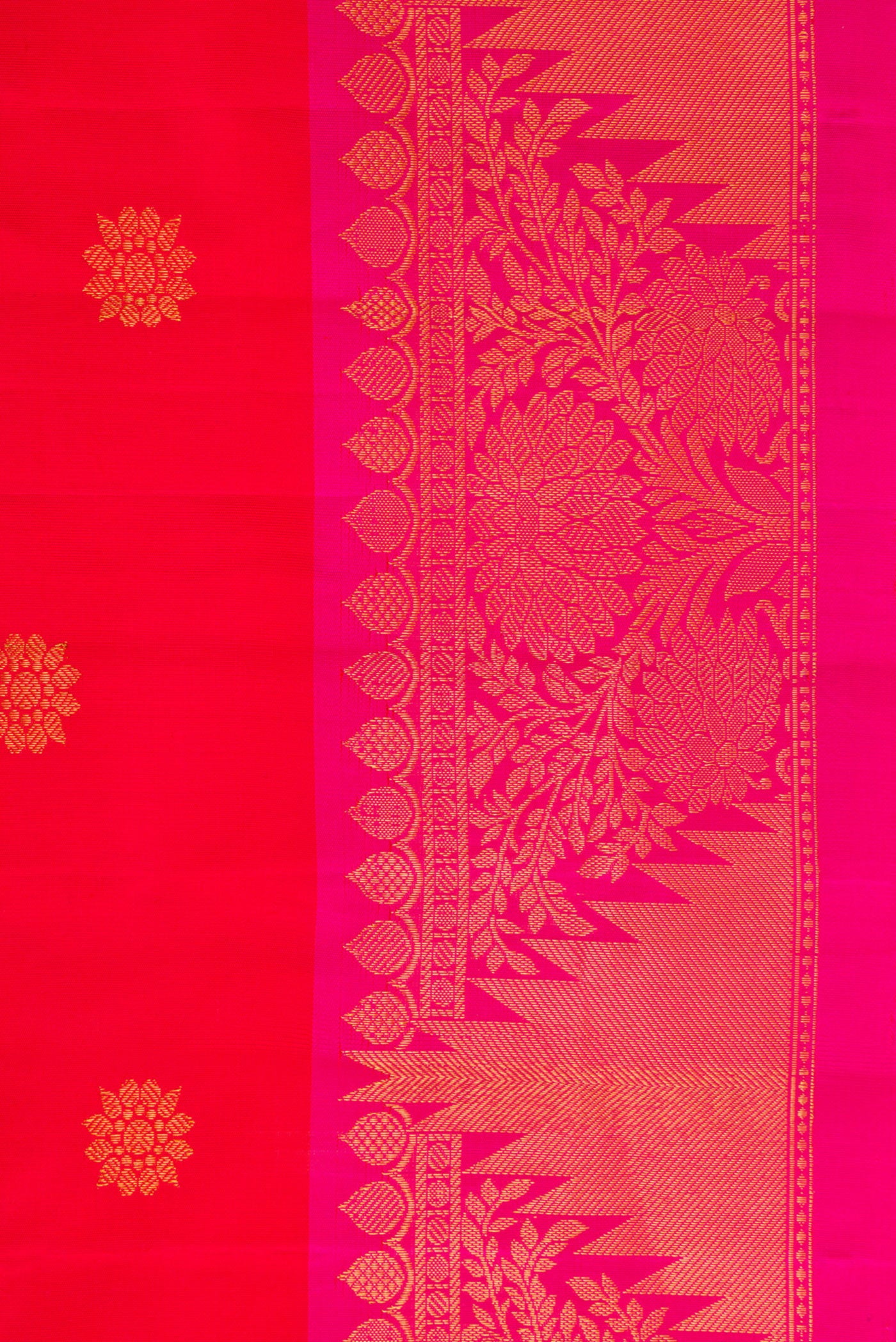 Border image of Red Dual Tone Gadwal Silk Saree with Zari Butta on the body and Zari Border. 