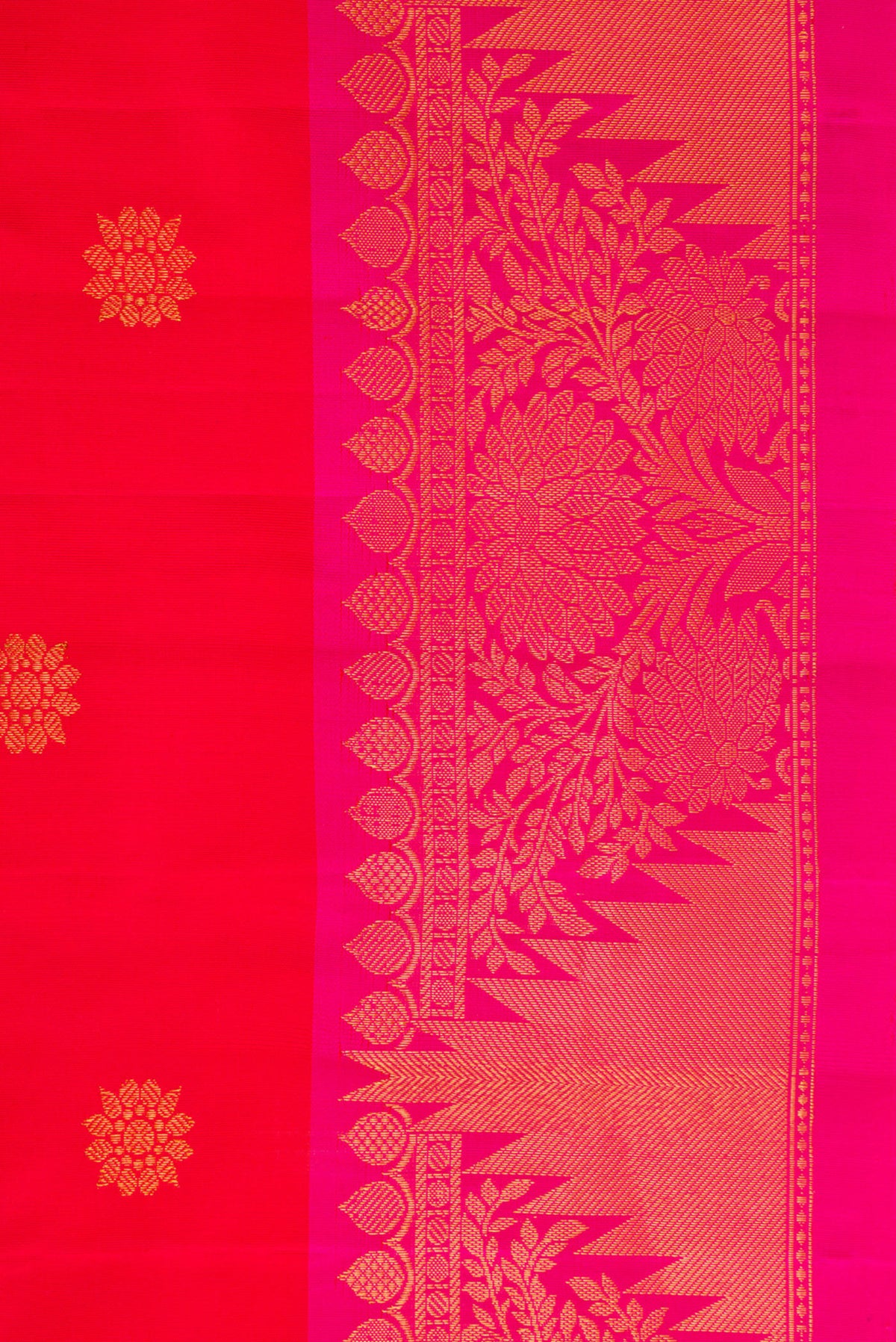 Border image of Red Dual Tone Gadwal Silk Saree with Zari Butta on the body and Zari Border. 