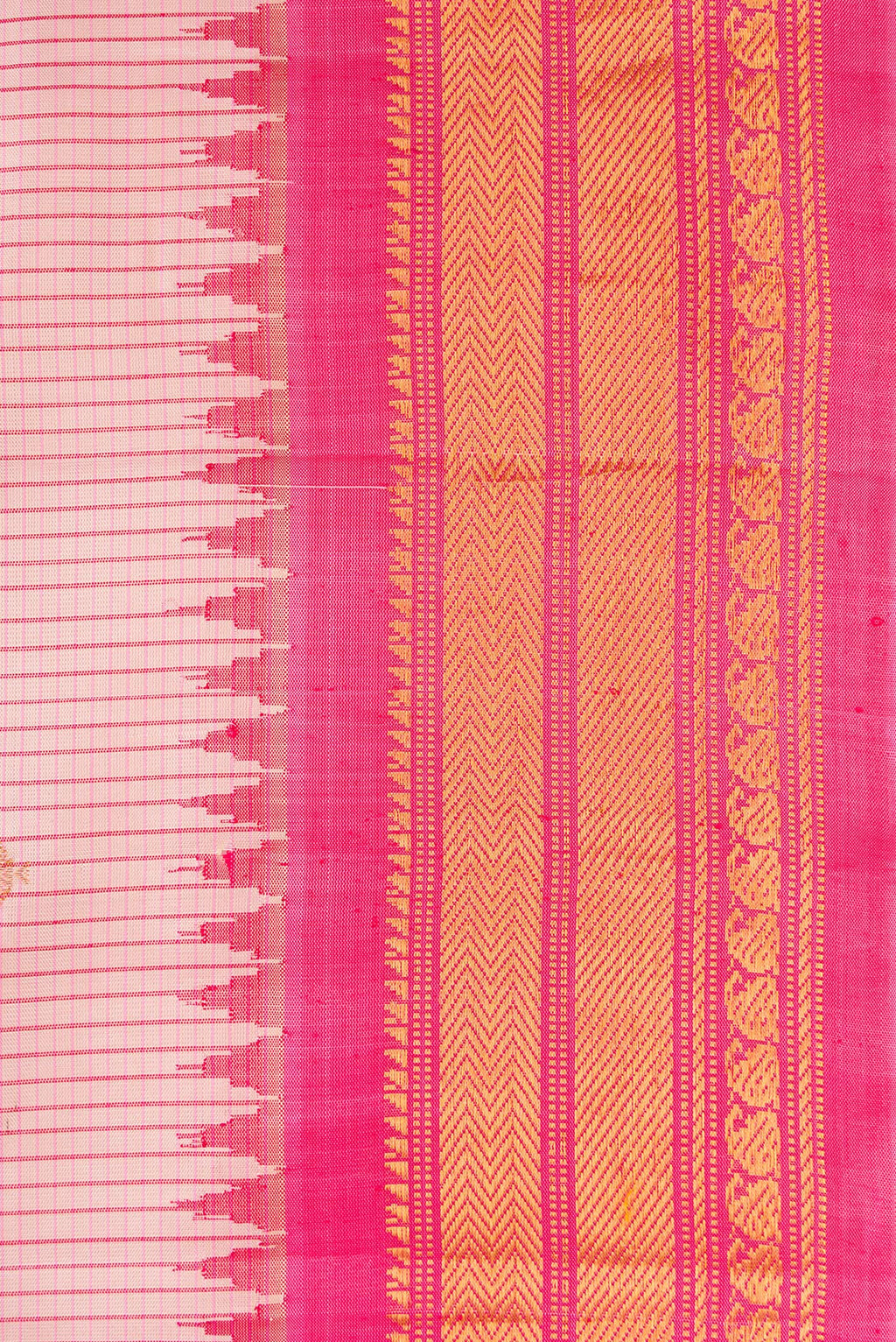 Border image of Rose pink Dual Tone Gadwal Silk Saree with Stripes on the body and Zari Border. 