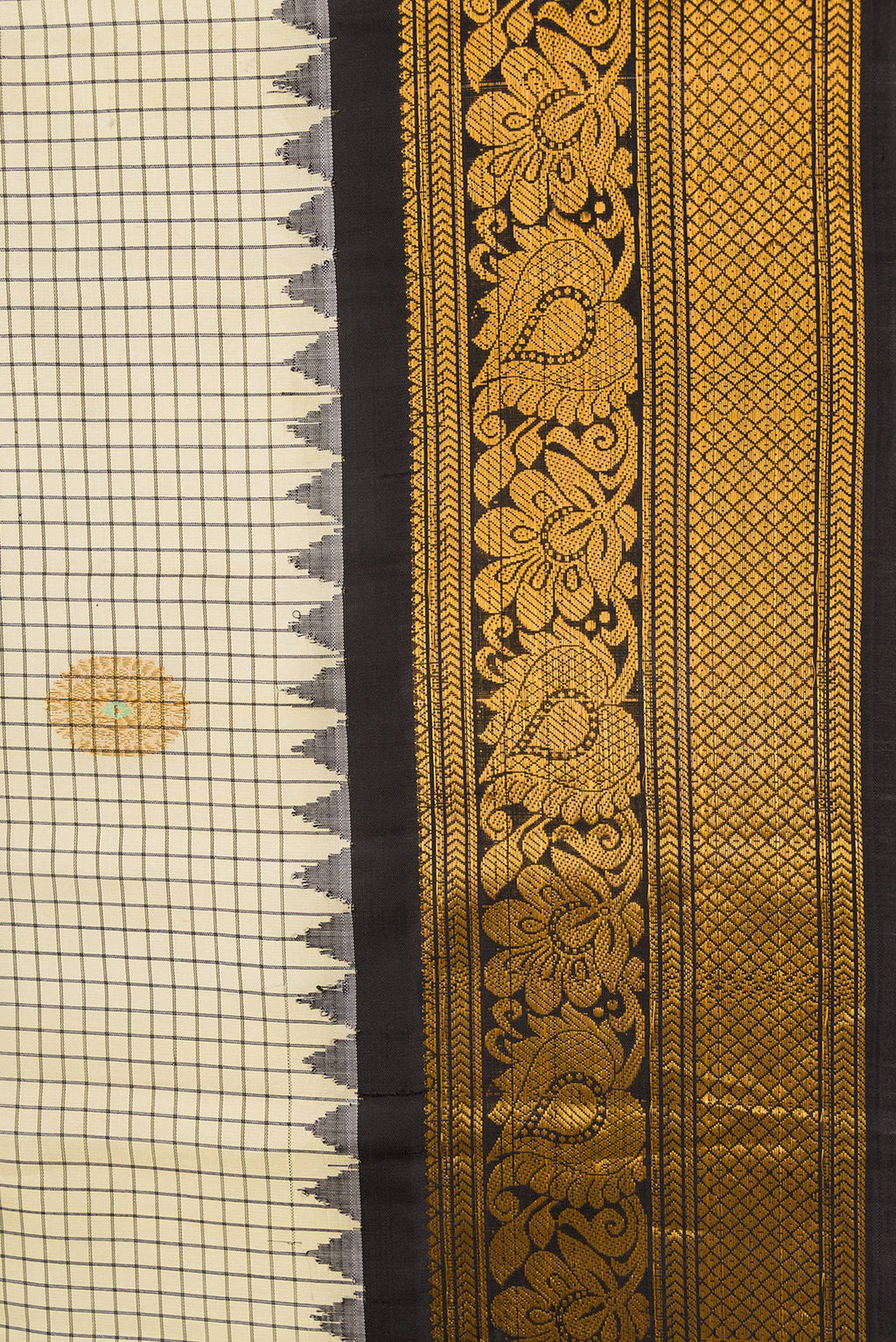 Border image of Sandal Dual Tone Gadwal Silk Saree with Checked design on the body and Zari Border. 