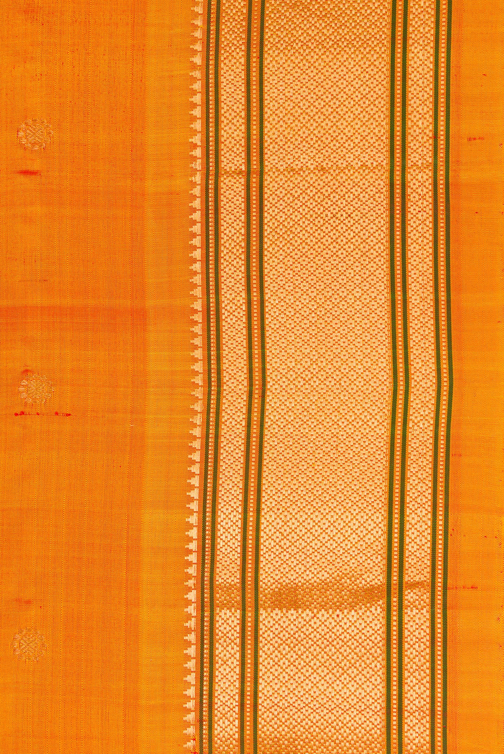 Border image of Mustard Dual Tone Gadwal Silk Saree with Zari Butta on the body and Paithani Border. 