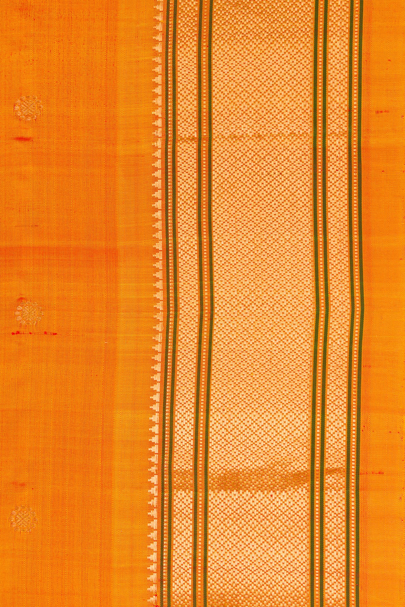Border image of Mustard Dual Tone Gadwal Silk Saree with Zari Butta on the body and Paithani Border. 