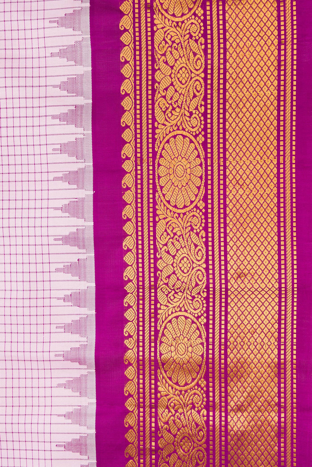 Border image of Pink Dual Tone Gadwal Silk Saree with Checked design on the body and Zari Border. 