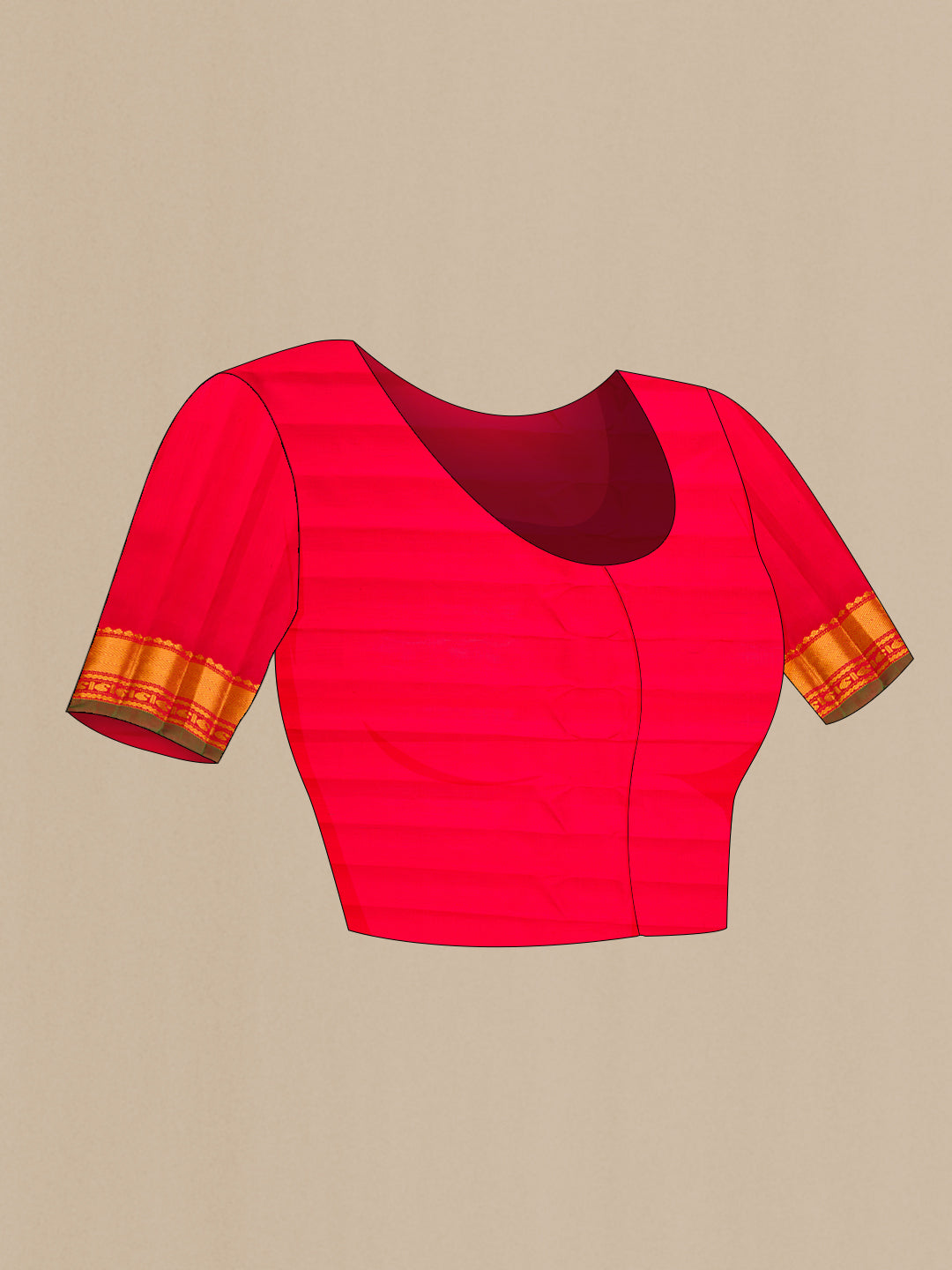 Close up image of the blouse of Mustard Dual Tone Gadwal Silk Saree with Checked design on the body and Zari Border. 