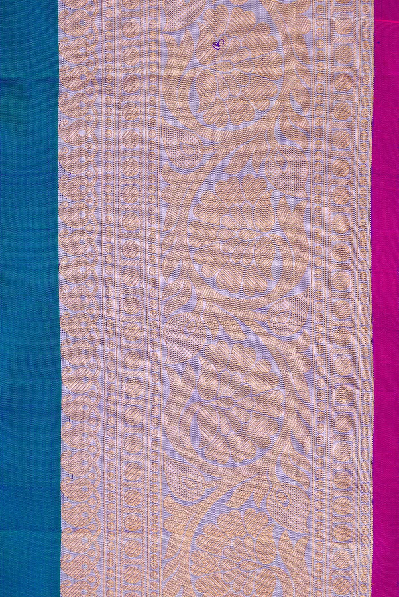 Border image of Peacock Blue Dual Tone Gadwal Silk Saree with Zari Butta on the body and Zari And Thread Border. 