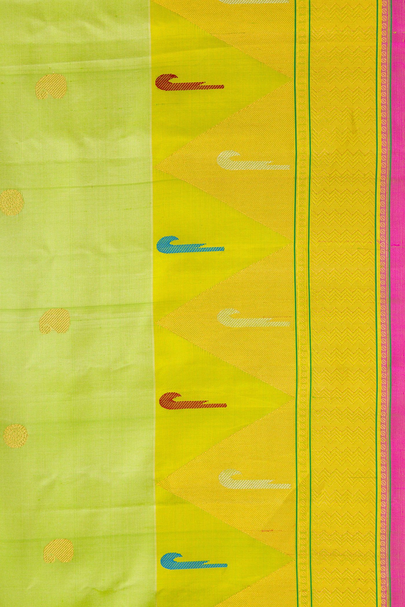 Border image of Light Green Dual Tone Gadwal Silk Saree with Zari Butta on the body and Temple Border. 