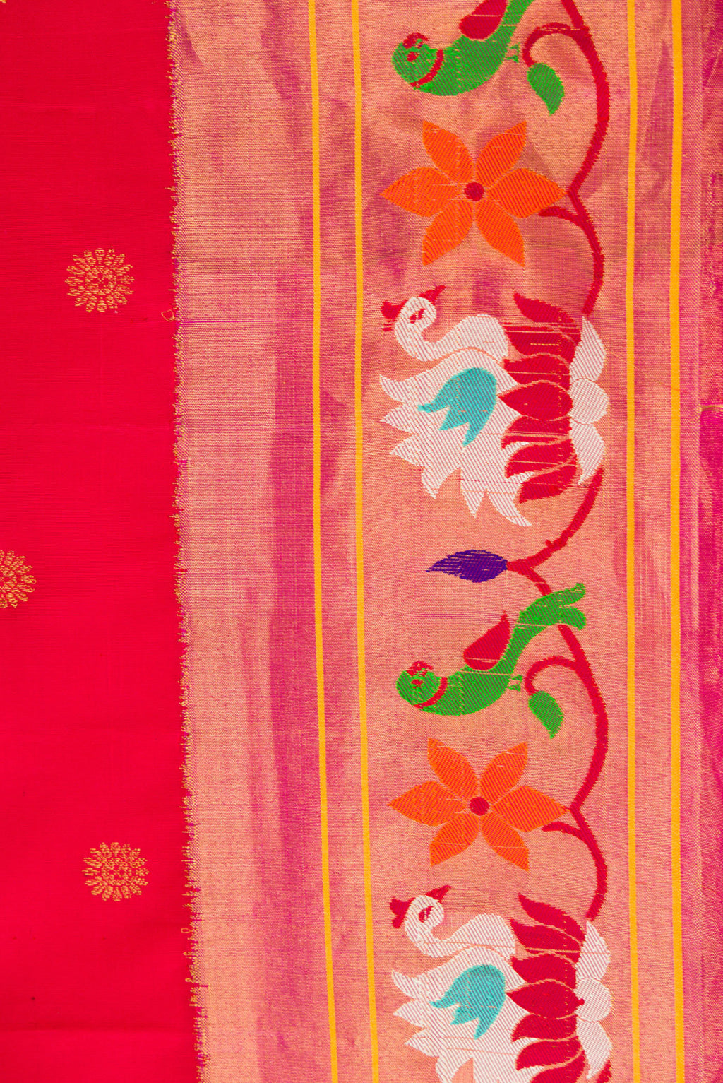 Border image of Red Dual Tone Gadwal Silk Saree with Zari Butta on the body and Zari And Thread Border. 