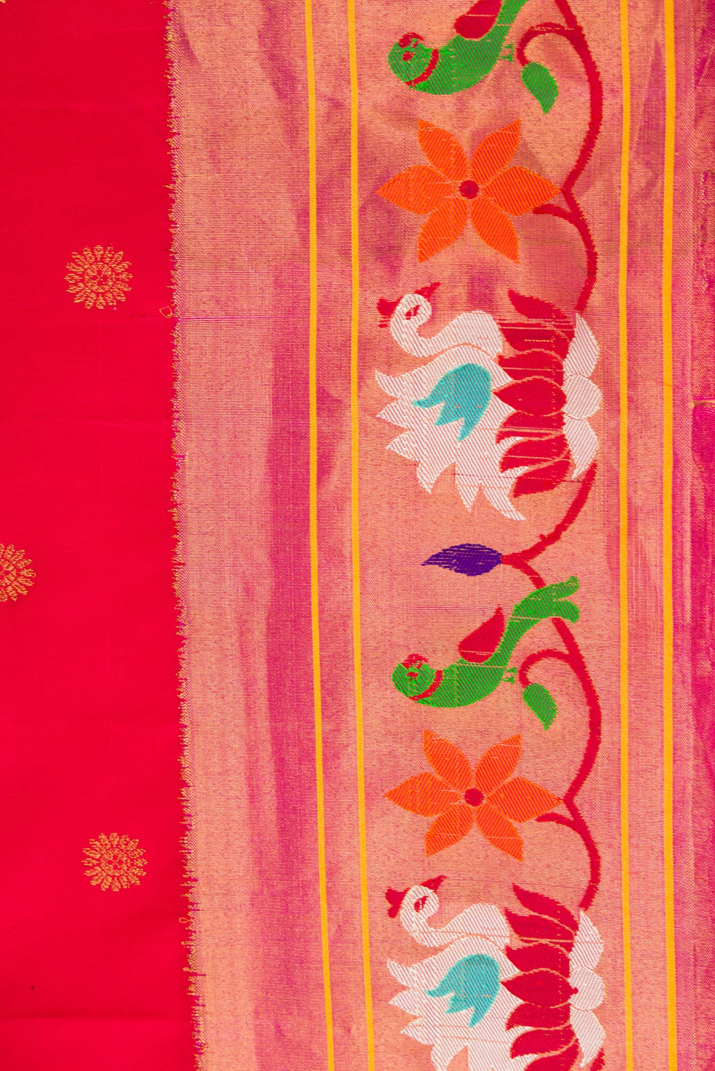 Border image of Red Dual Tone Gadwal Silk Saree with Zari Butta on the body and Zari And Thread Border. 