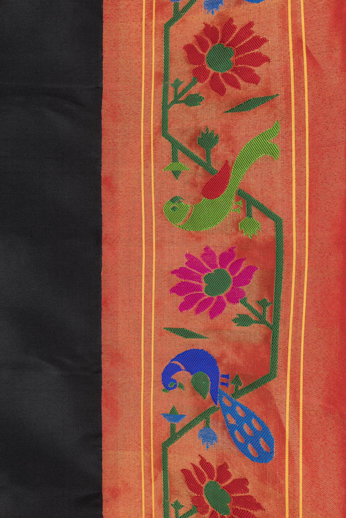 Border image of Black Dual Tone Gadwal Silk Saree with Zari Butta on the body and Zari Border. 