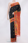 Black Dual Tone Gadwal Silk Saree with Zari Butta on the body and Zari Border.  displayed on a mannequin