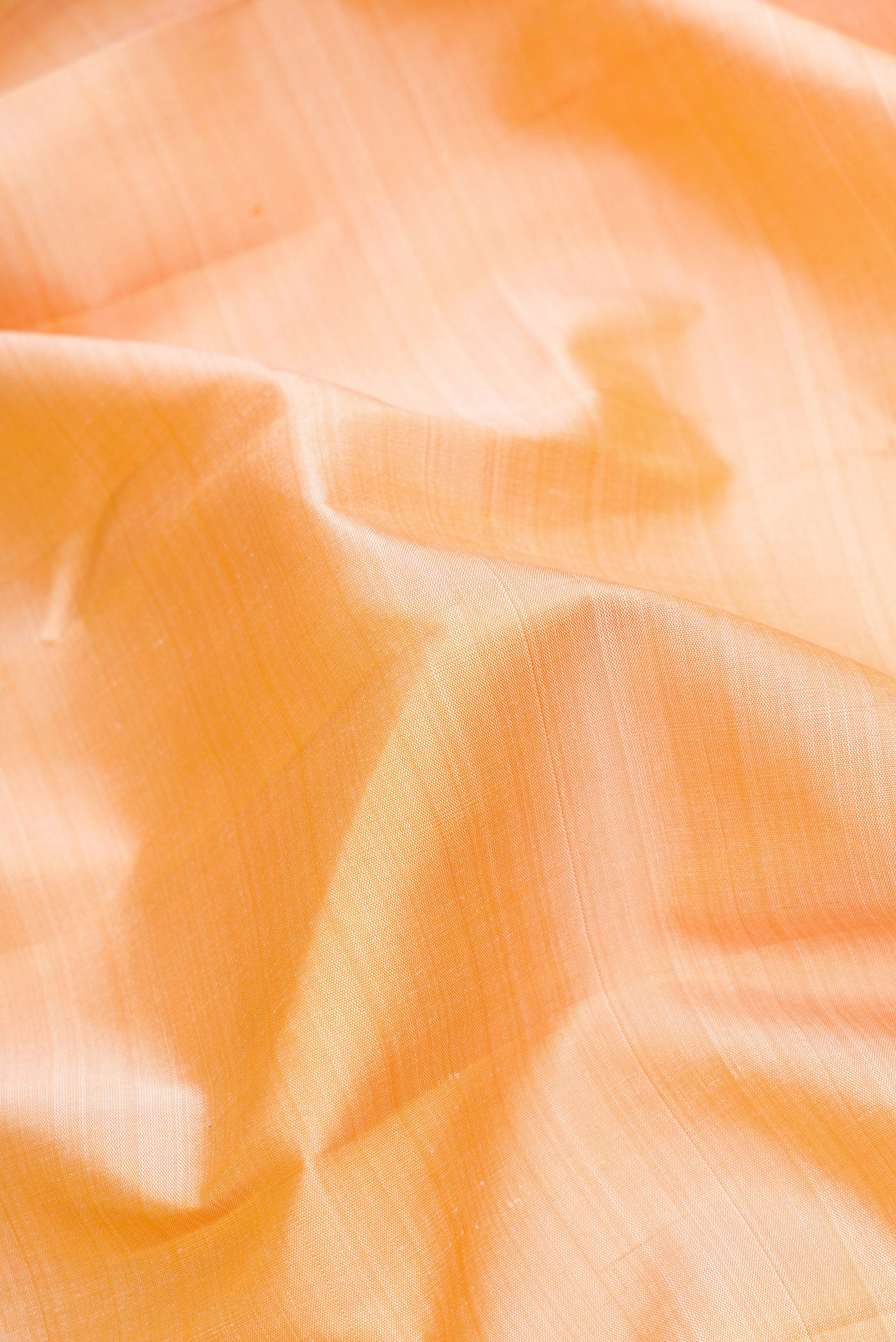 Close up of Sandal Dual Tone Kanjivaram Silk Saree with Plain Body and Temple Border.  displaying folds