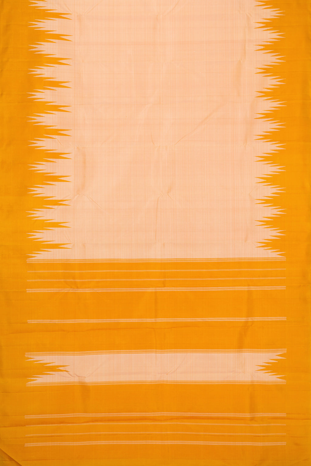 Flat view of Sandal Dual Tone Kanjivaram Silk Saree with Plain Body and Temple Border. 