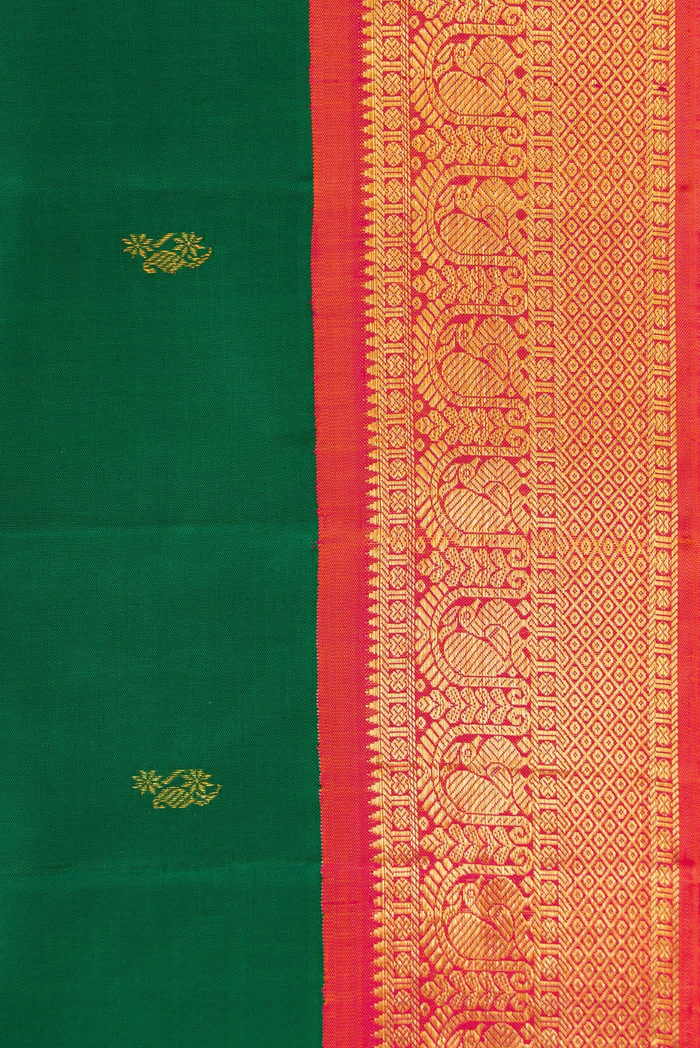 Border image of Green Dual Tone Kanjivaram Silk Saree with Zari Butta on the body and Zari Border. 