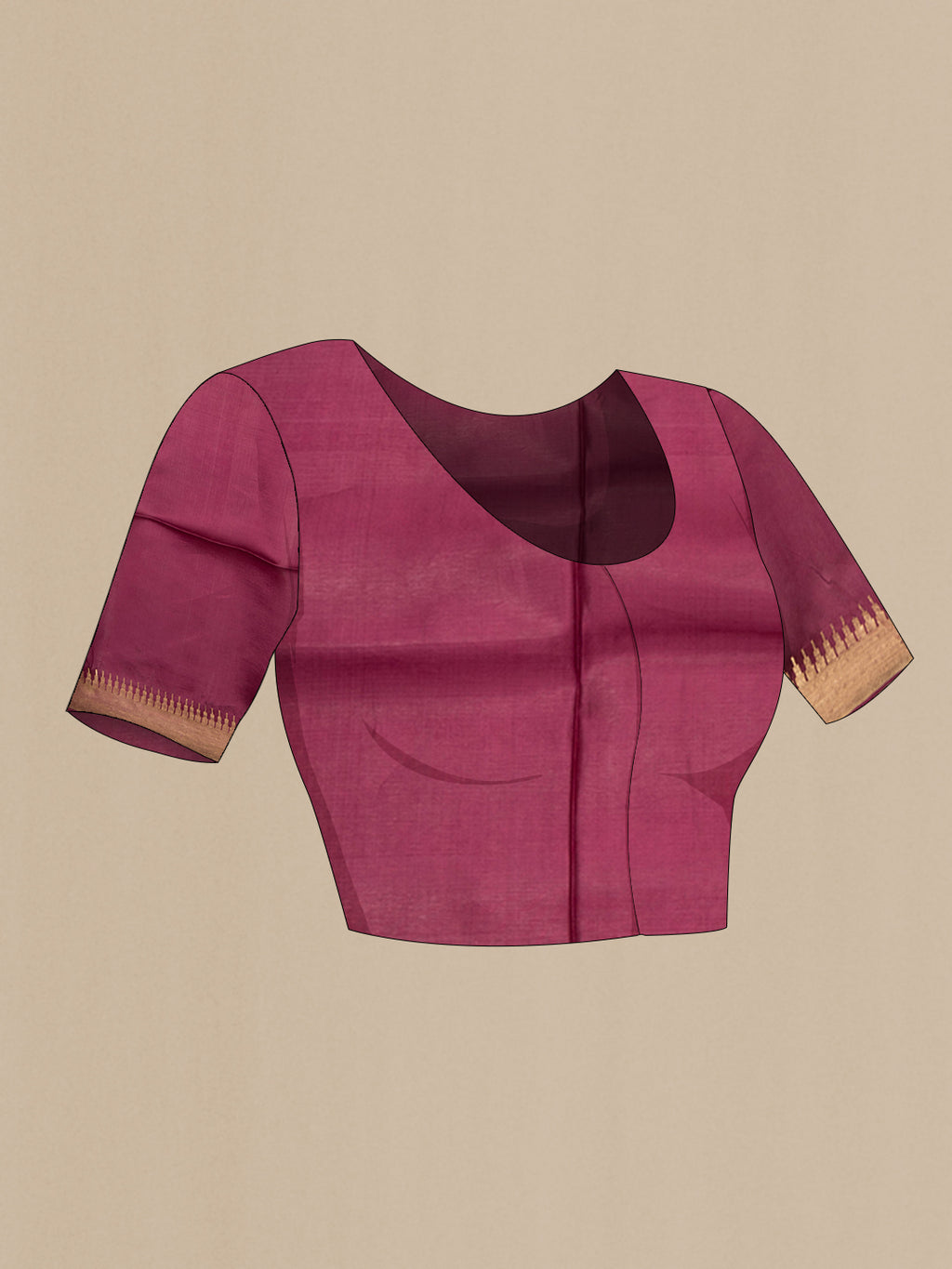 Close up image of the blouse of Pink Blended Tussar Silk Saree with Printed design on the body and Zari Border. 