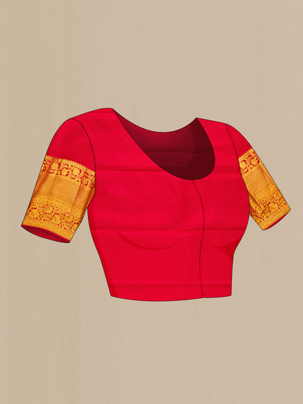 Close up image of the blouse of Yellow Dual Tone Kanchipuram Silk Saree with Zari Brocade on the body and Zari Border. 