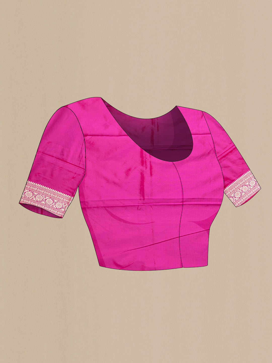 Close up image of the blouse of Pink Dual Tone Banarasi Silk Saree with Thread Butta on the body and Thread Border. 