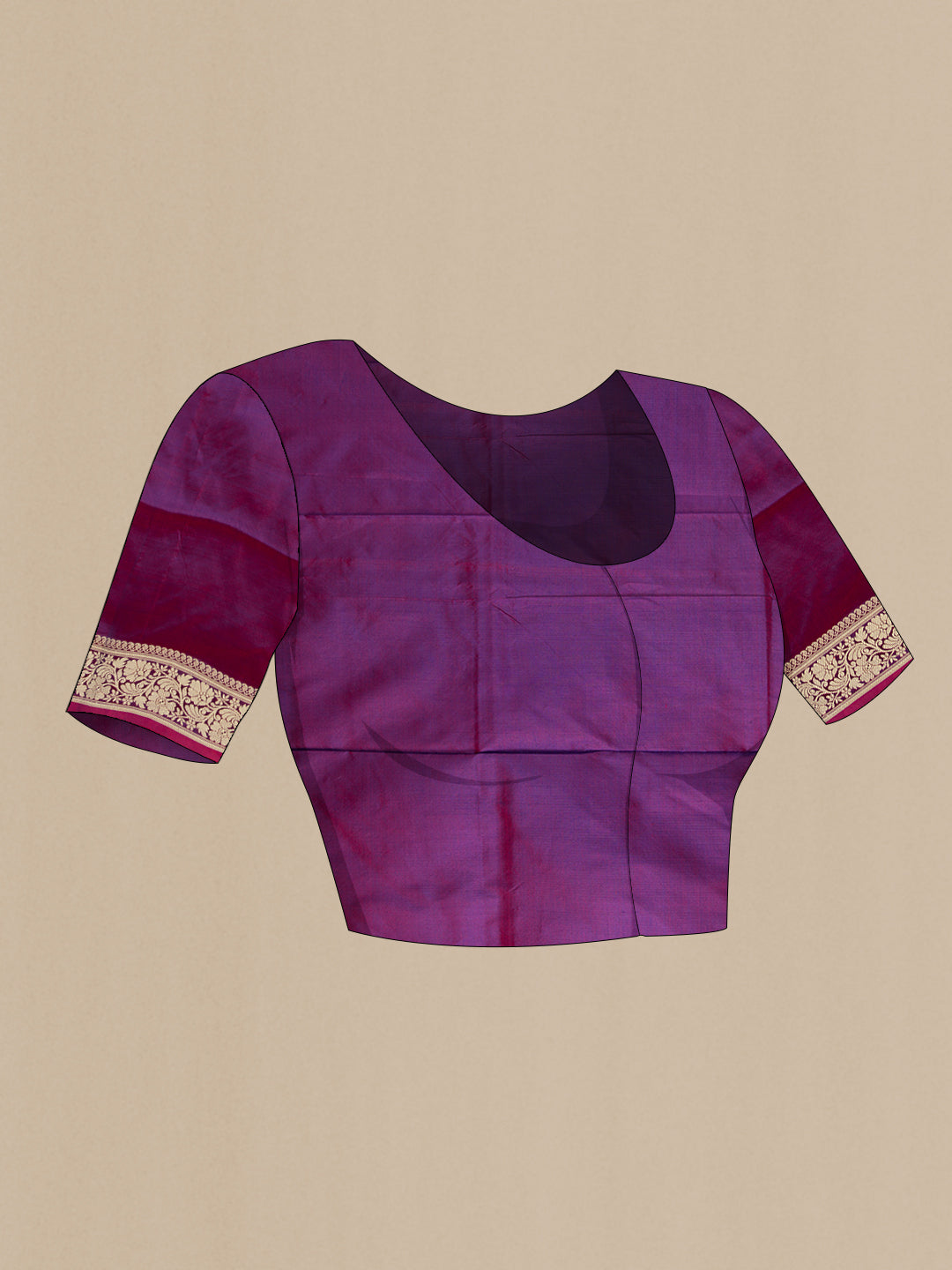 Close up image of the blouse of Purple Dual Tone Banarasi Silk Saree with Thread Butta on the body and Thread Border. 