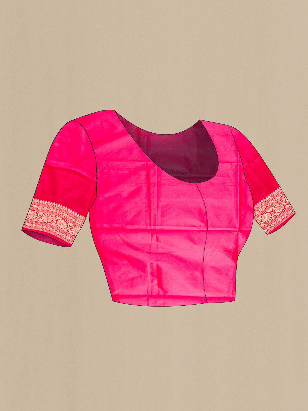 Close up image of the blouse of Pink Dual Tone Banarasi Silk Saree with Thread Butta on the body and Thread Border. 
