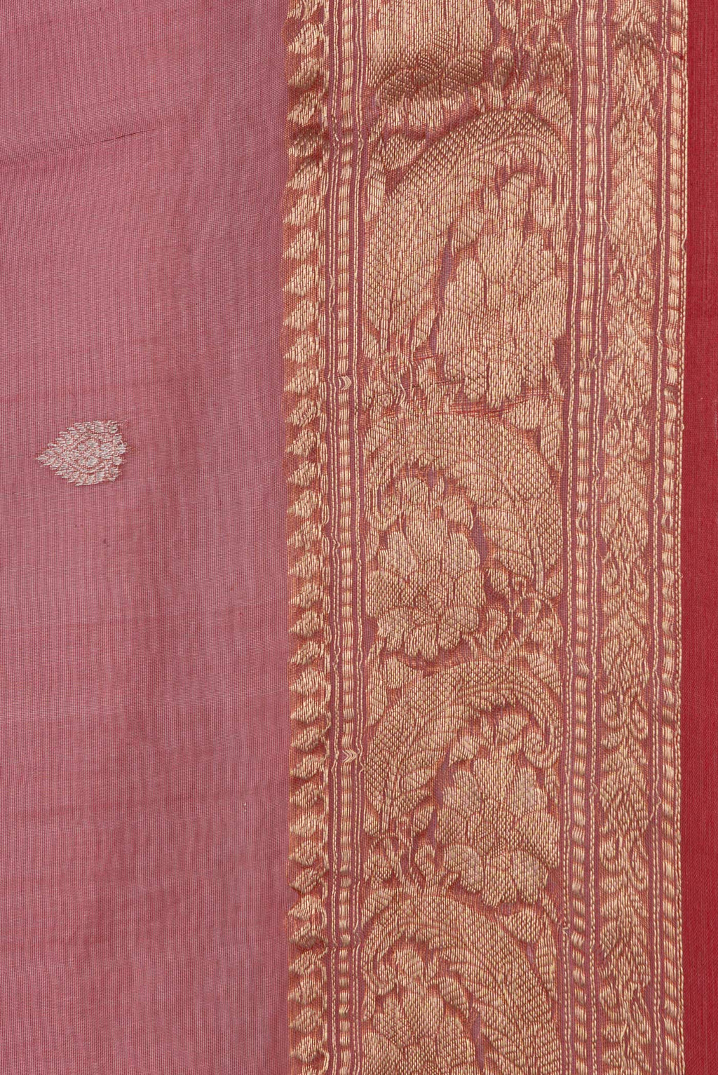 Border image of Red Dual Tone Organza Silk Saree with Zari Butta on the body and Zari Border. 