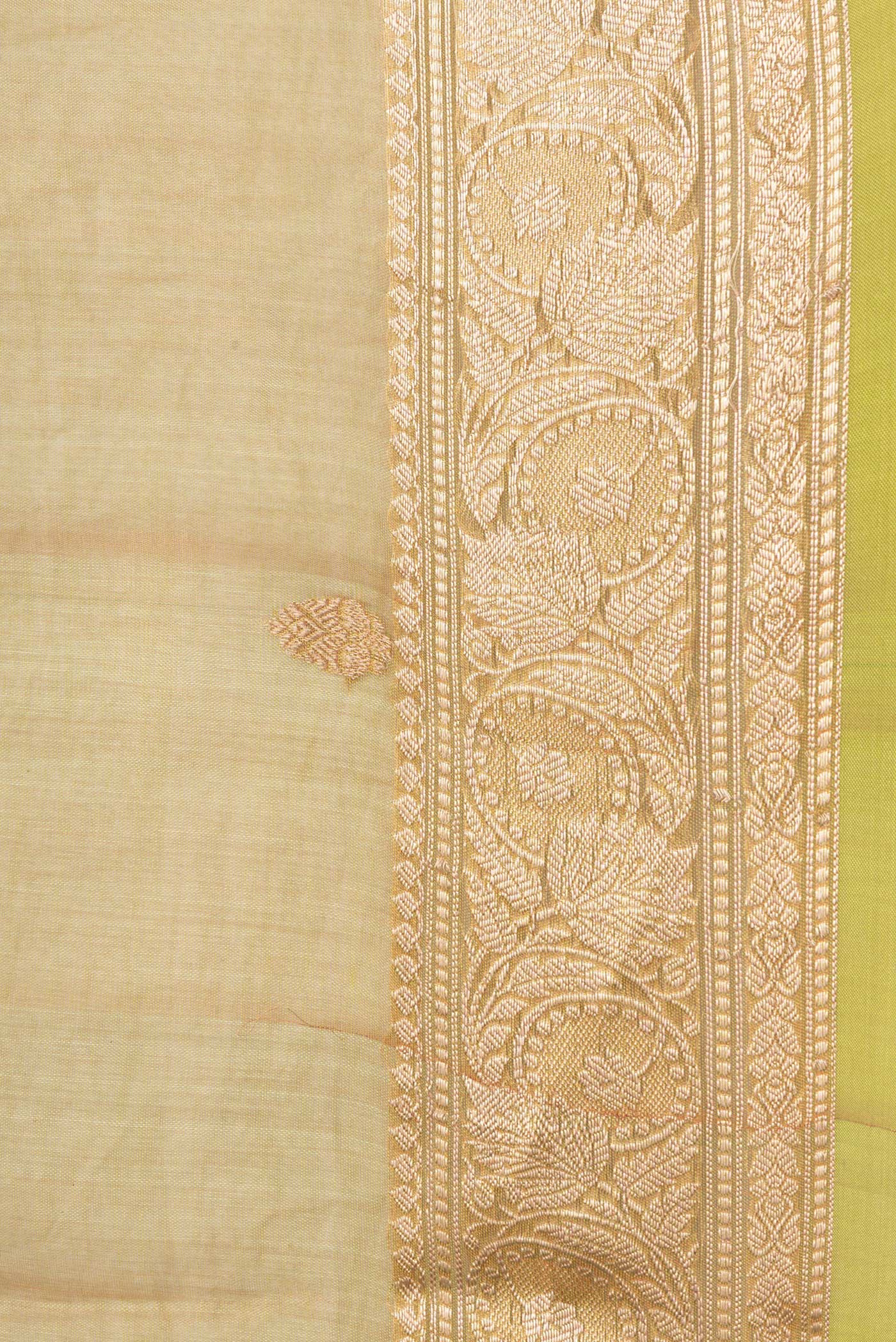 Border image of Parrot Green Dual Tone Organza Silk Saree with Zari Butta on the body and Zari Border. 