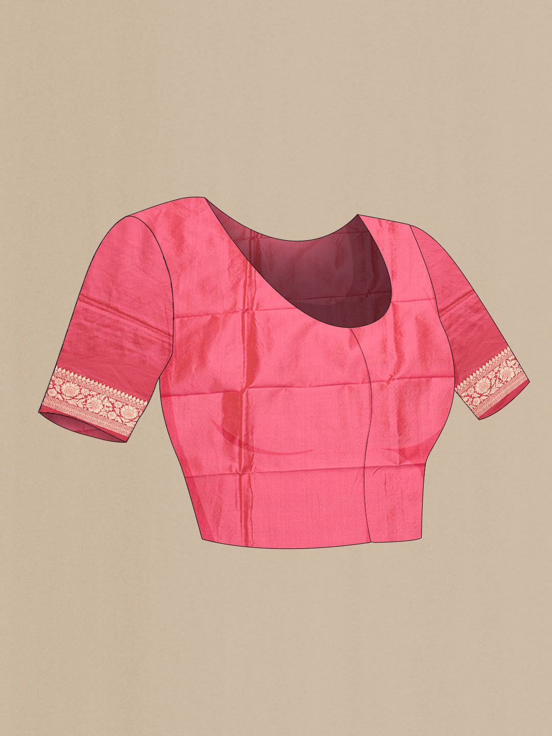 Close up image of the blouse of Pink Dual Tone Banarasi Silk Saree with Thread Butta on the body and Thread Border. 
