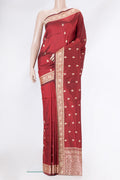 Maroon Dual Tone Banarasi Silk Saree with Thread Butta on the body and Thread Border.  displayed on a mannequin